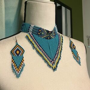 HANDMADE Huichol Beaded Choker and Earrings SET